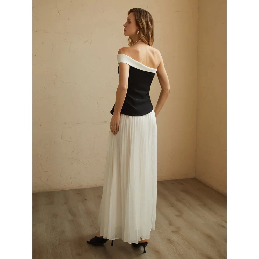 Commense Off-Shoulder Black and White Evening Gown Formal Dress Large - Picture 4 of 17